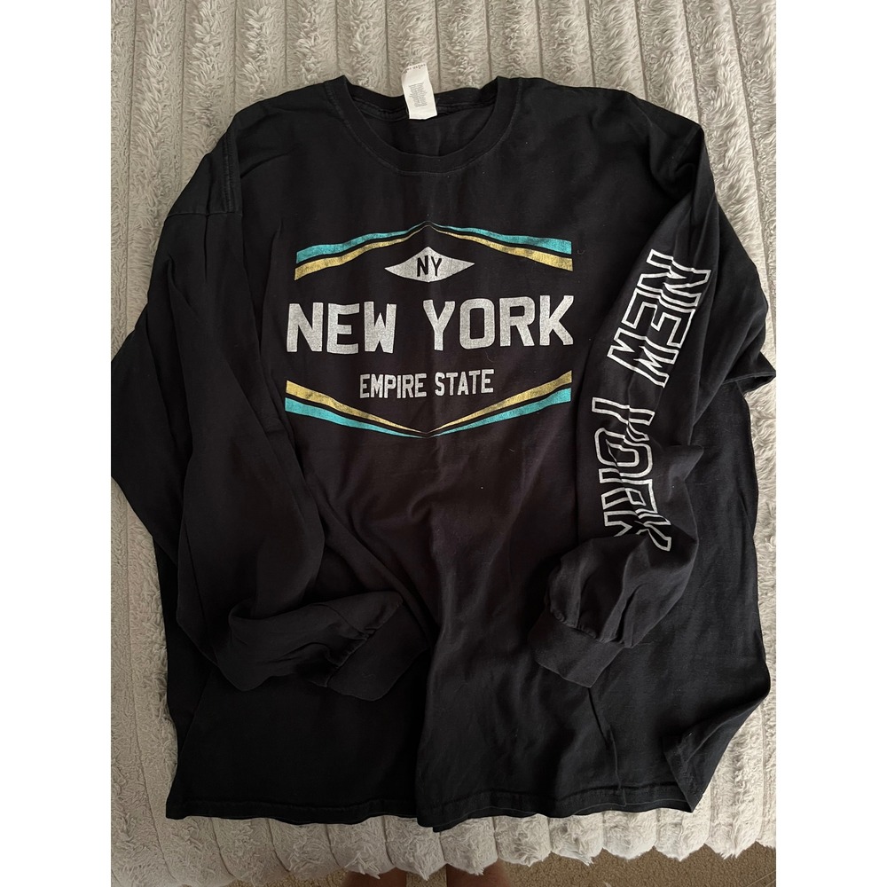 Gildan New York Empire State Long Sleeve Graphic T-Shirt Black 2XL Souvenir